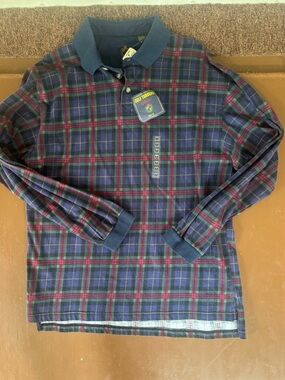 Men's Plaid Gulf Traders Classic Long-Sleeve Polo Pullover Shirt - Medium - NWT